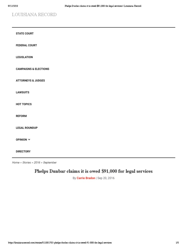 Phelps Dunbar Claims It Is Owed 91,000 For Legal Services Eric C Blue