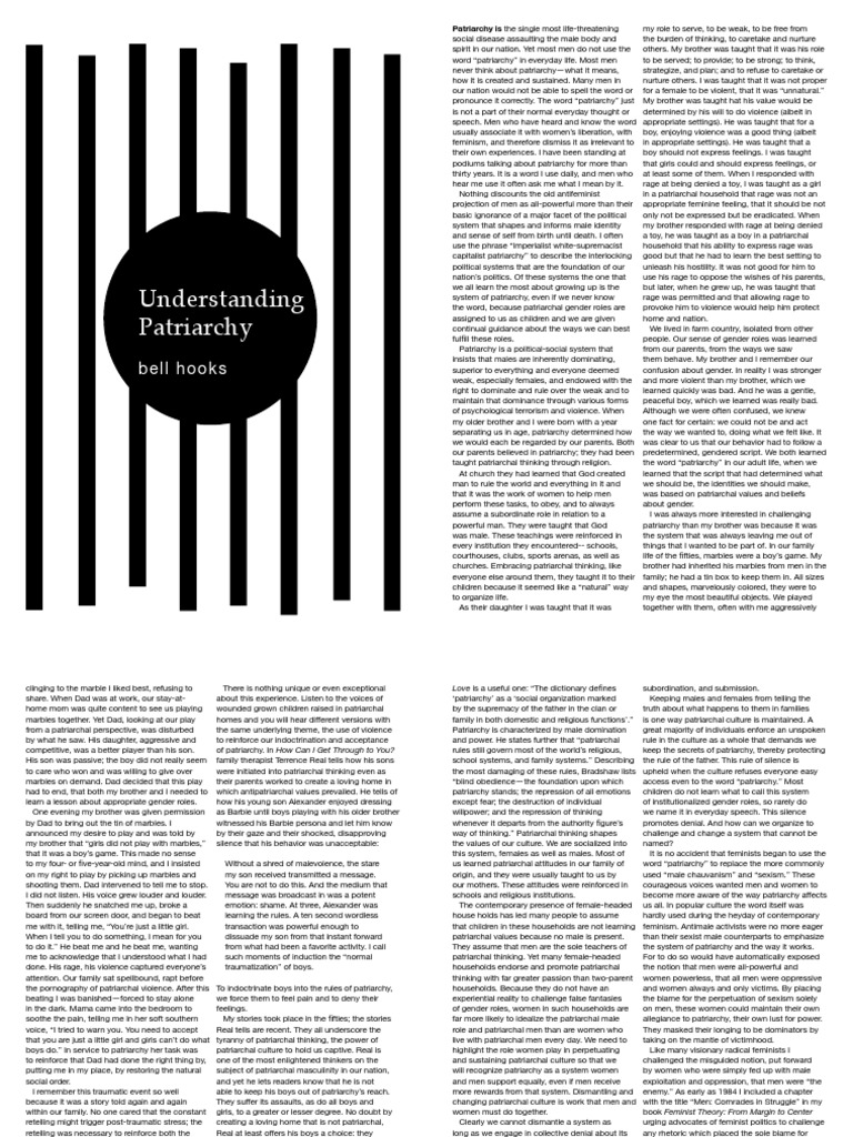 Understanding Patriarchy Bell Hooks PDF Patriarchy Sexism
