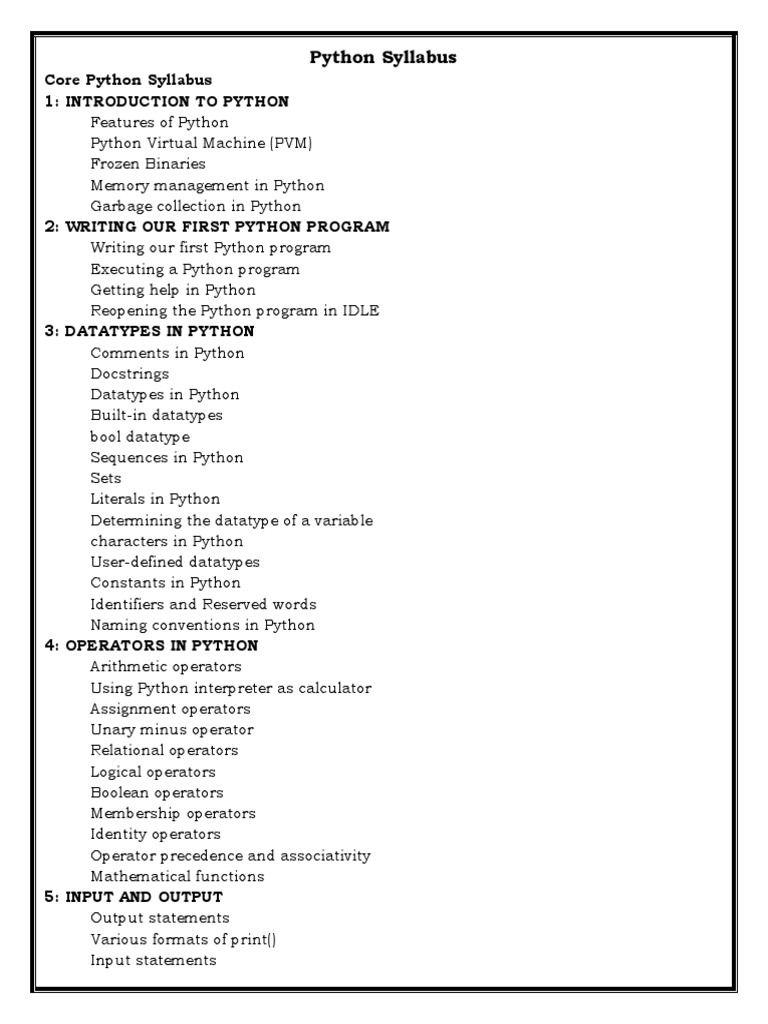 A Comprehensive Python Syllabus Covering Core Concepts, Data Structures ...