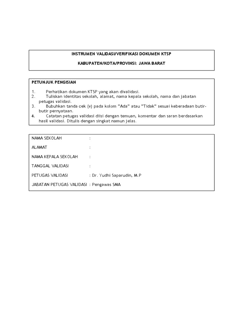 1 Format VALIDASI KTSP SMA YPKKP Bandung | PDF