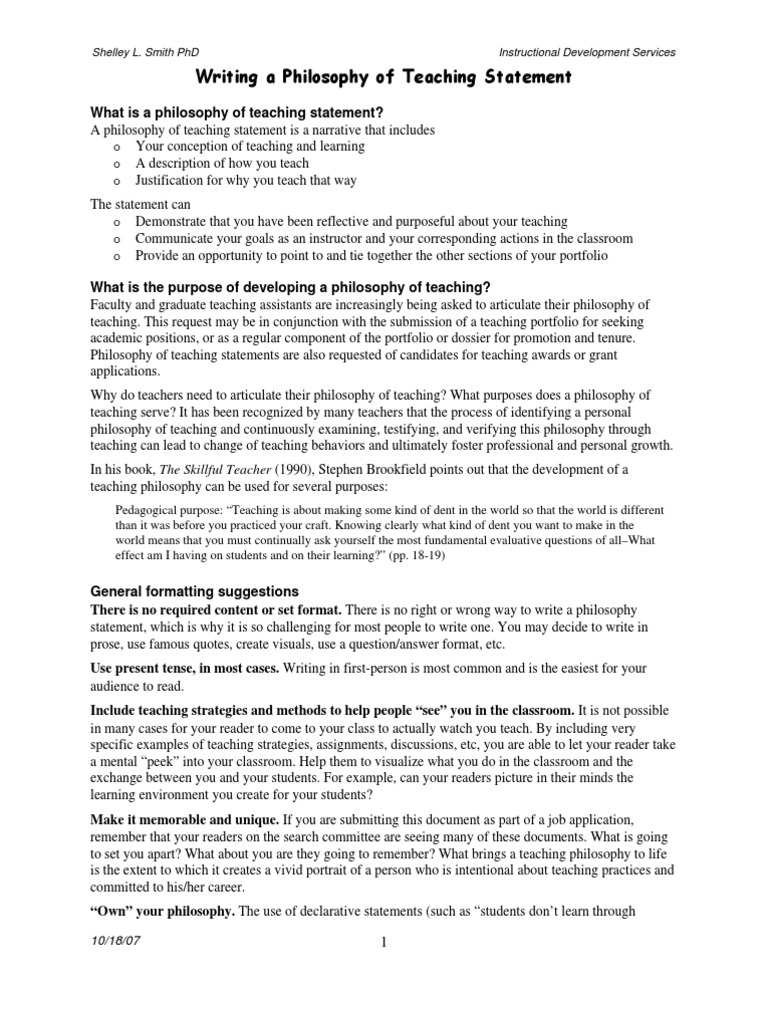 Crafting Your Teaching Philosophy Statement | PDF | Teachers | Pedagogy