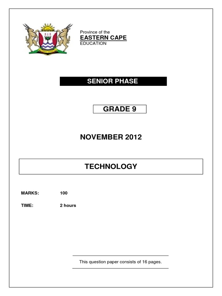 Grade 9 Technology Exam Paper 2012 | PDF | Gear | Mechanical Engineering