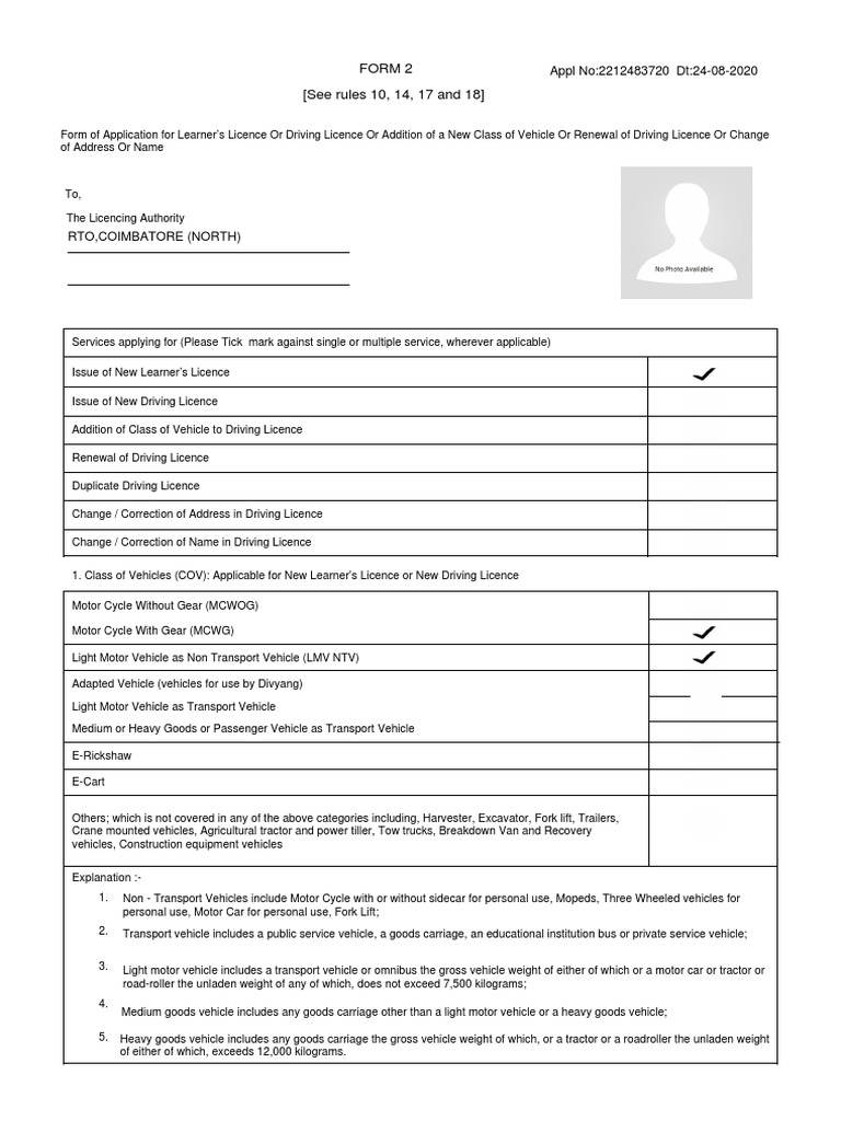 Form 2 Application for Driving Licence | PDF | Driver's License | Vehicles