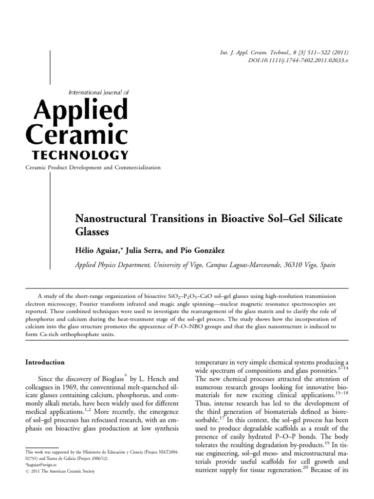 Nanostructural Transitions in Bioactive Sol-Gel Silicate Glasses | PDF ...