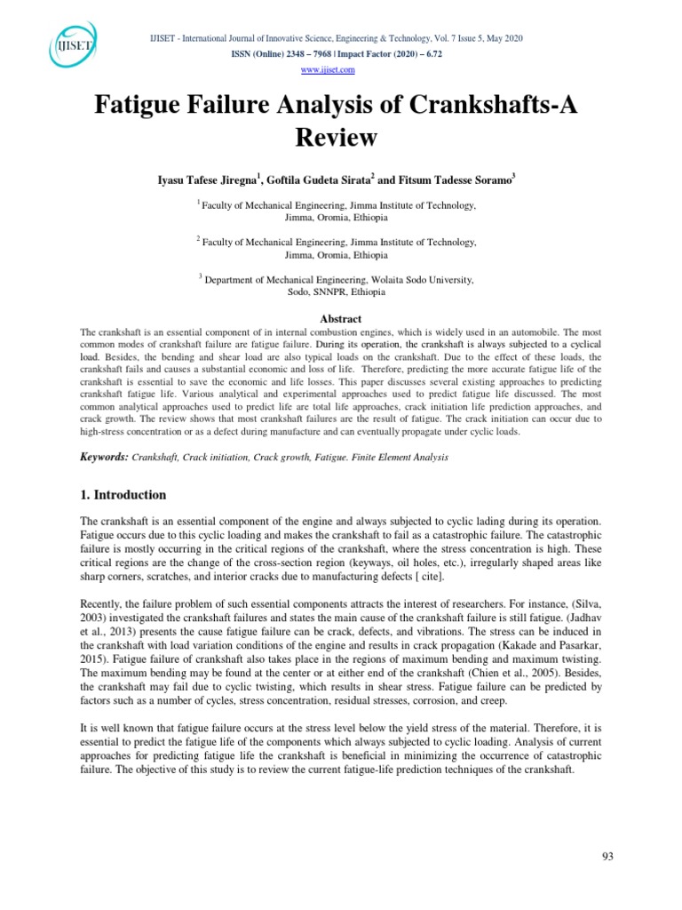 Crankshaft Fatigue Failure Analysis Review PDF Fatigue (Material