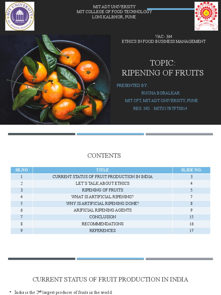 Presentation On Ripening of Fruits | PDF | Chemicals