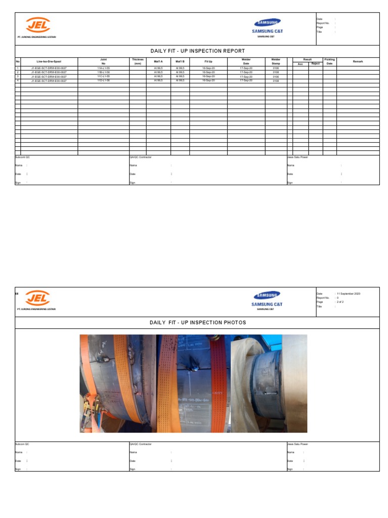 Daily Fit-Up Inspection Report | PDF | Electric Heating | Welding