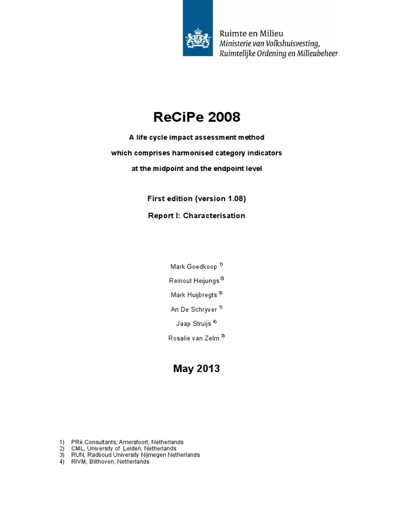ReCiPe 2008: Life Cycle Assessment Method | PDF | Resource Depletion ...