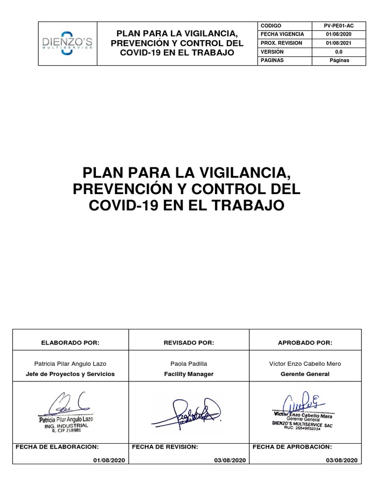 Plan de Contingencia para La Prevención COVID-19 DIENZO S MULTISERVICE ...