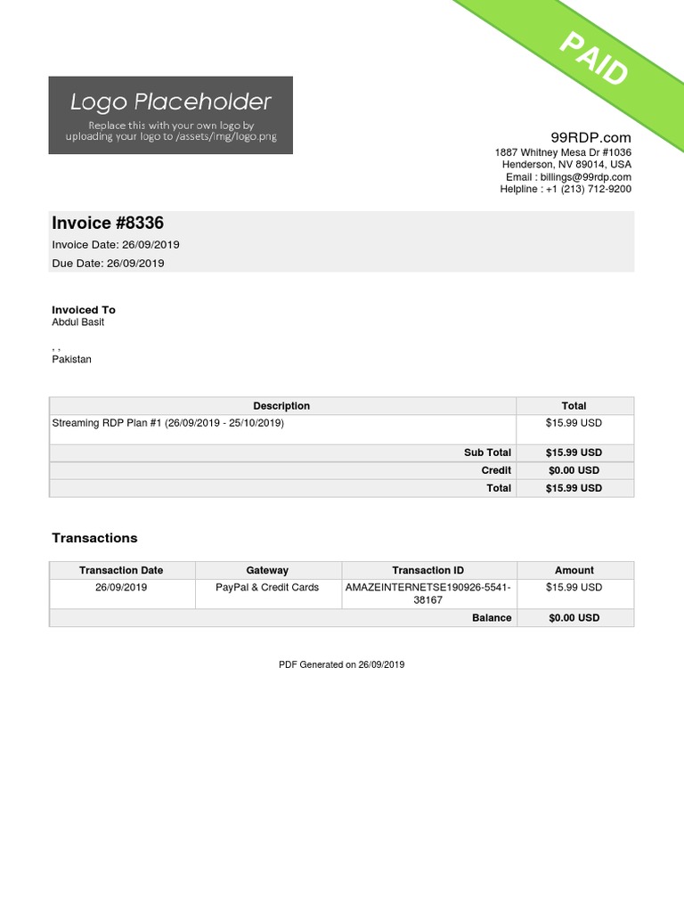 Invoice for Streaming RDP Plan | PDF | Payments | Financial Technology