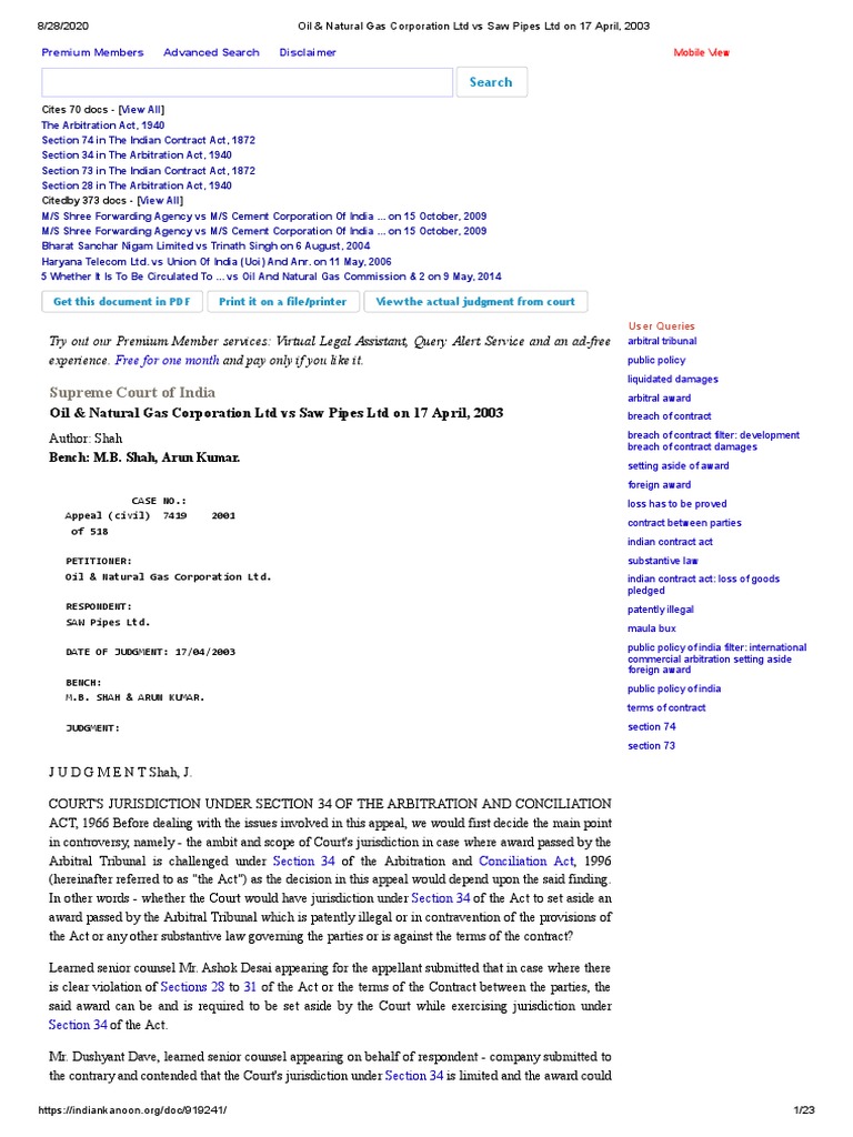 Ongc VS Saw Pipes PDF Arbitration Arbitral Tribunal