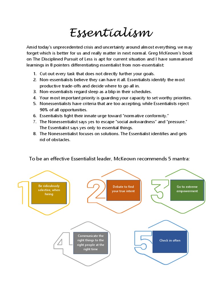 Essentialism: To Be An Effective Essentialist Leader, Mckeown ...