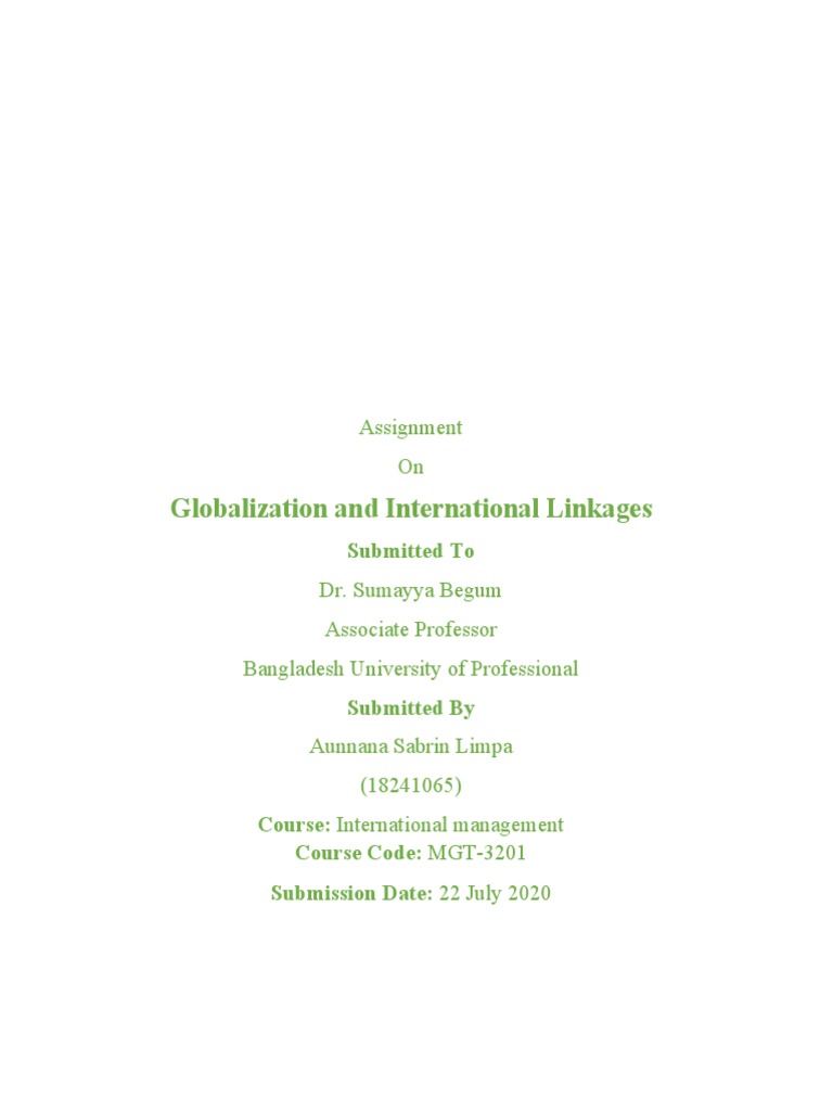 Globalization and International Linkages: Assignment On | PDF ...