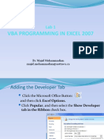 Vba Programming in Excel 2007: Dr. Majid Mohammadian Majid - Mohammadian@uottawa - Ca