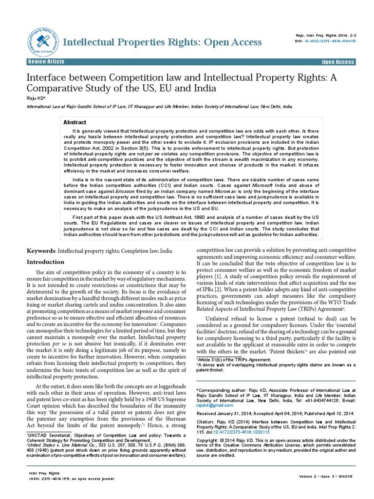 Interface Between Competition Law and Intellectual Property Rights A