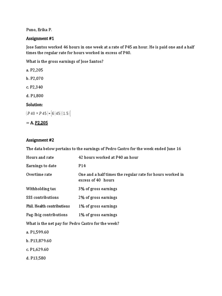 Assignment Quiz Pdf Overtime Employee Relations