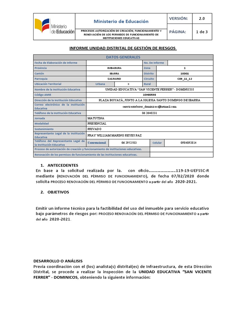Modelo De Informe De Gestiòn De Riesgos Para Las Instituciones 2020 Pdf