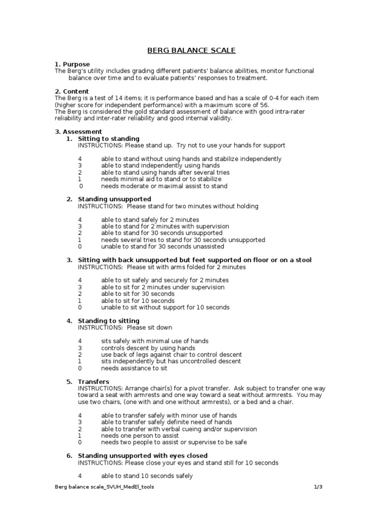 Printable Berg Balance Test Printable Berg Balance Test