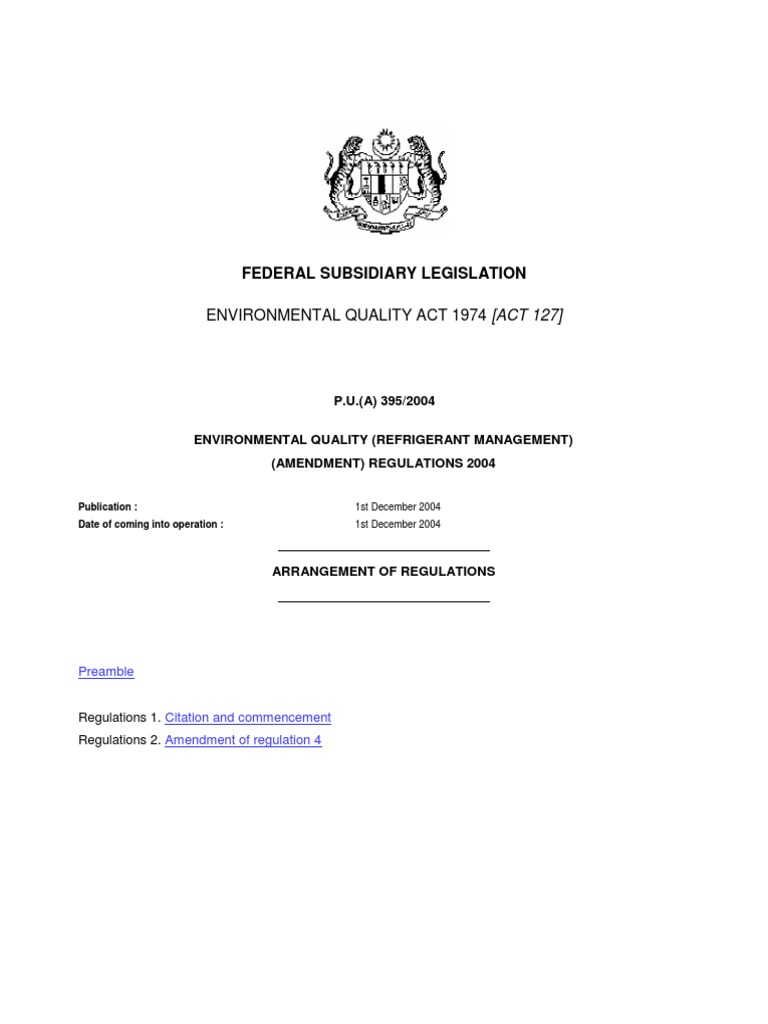Environmental Quality (Refrigerant Management) (Amendment) Regulations