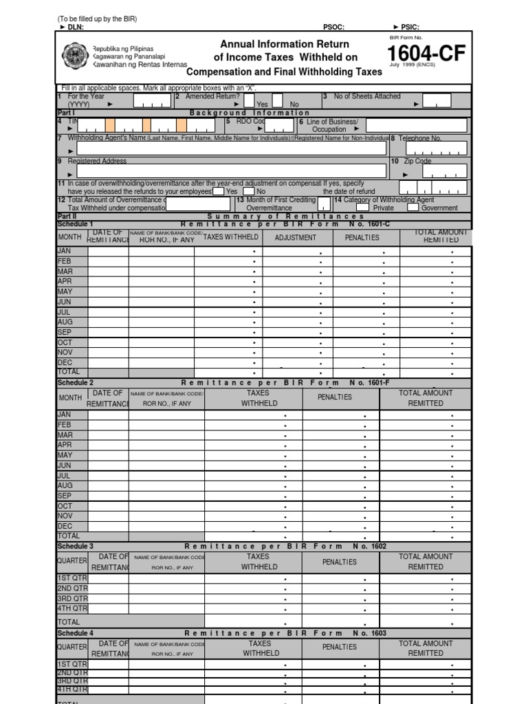 Annual Information Return of Income Taxes Withheld On: Compensation and ...