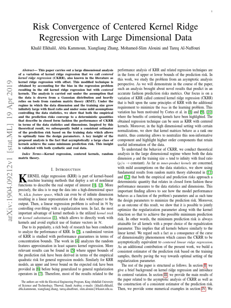 Risk Convergence of Centered Kernel Ridge Regression With Large ...