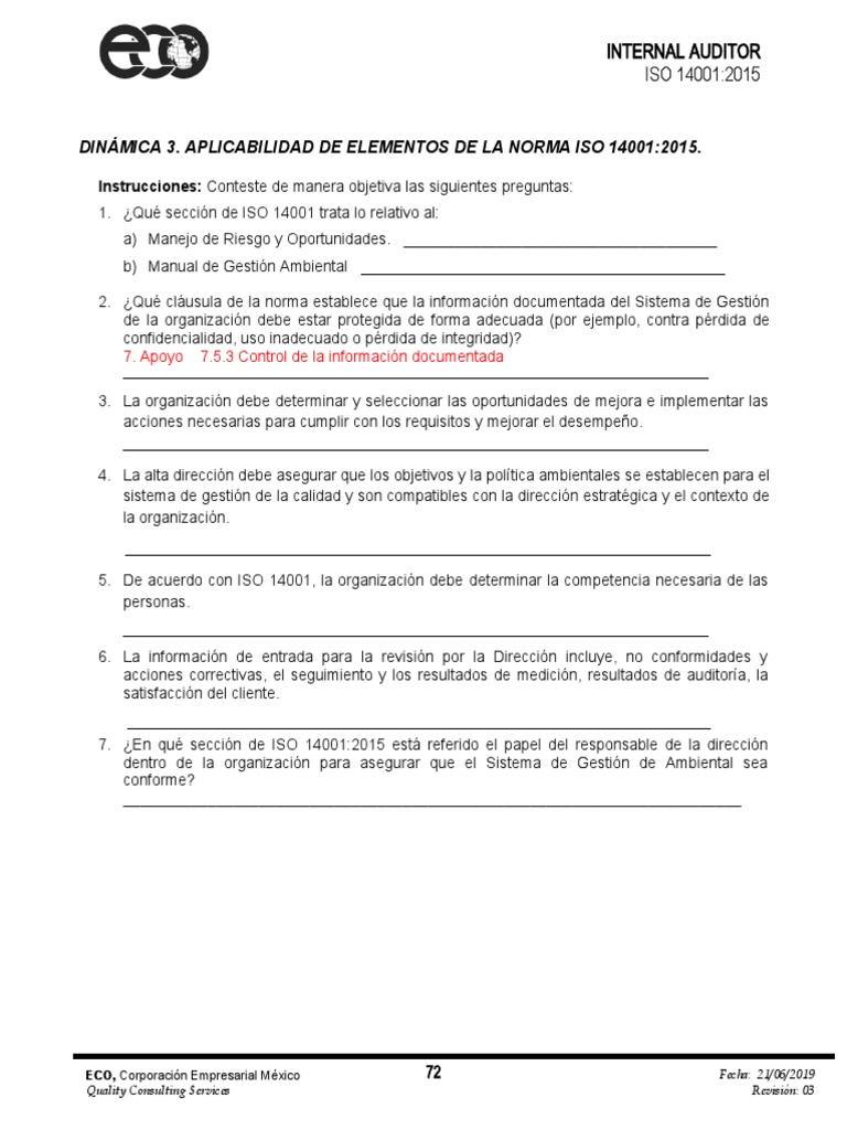 Auditoría Interna ISO 14001:2015 | PDF | Sistema de manejo de calidad ...