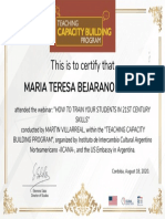 Certificate for MARIA TERESA BEJARANO BRAVO for How to train your students20 septiembre ...