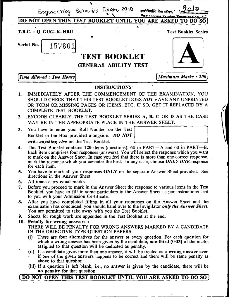 General Ability Test Instructions | PDF