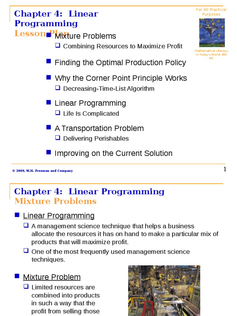Lesson Plan: Mixture Problems | PDF | Linear Programming | Mathematical ...