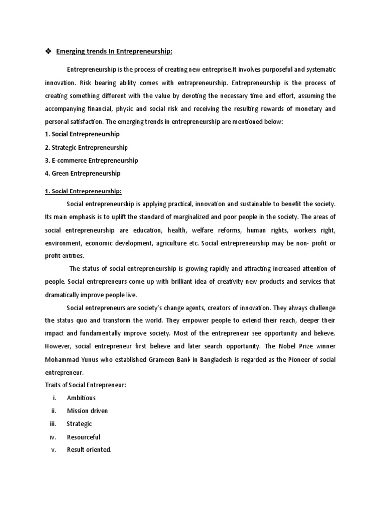 Emerging Trends in Entrepreneurship | PDF | Social Entrepreneurship ...