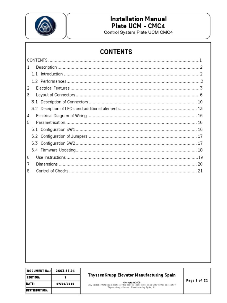 UCM CMC4 Control System Installation Guide | PDF | Power Supply | Elevator