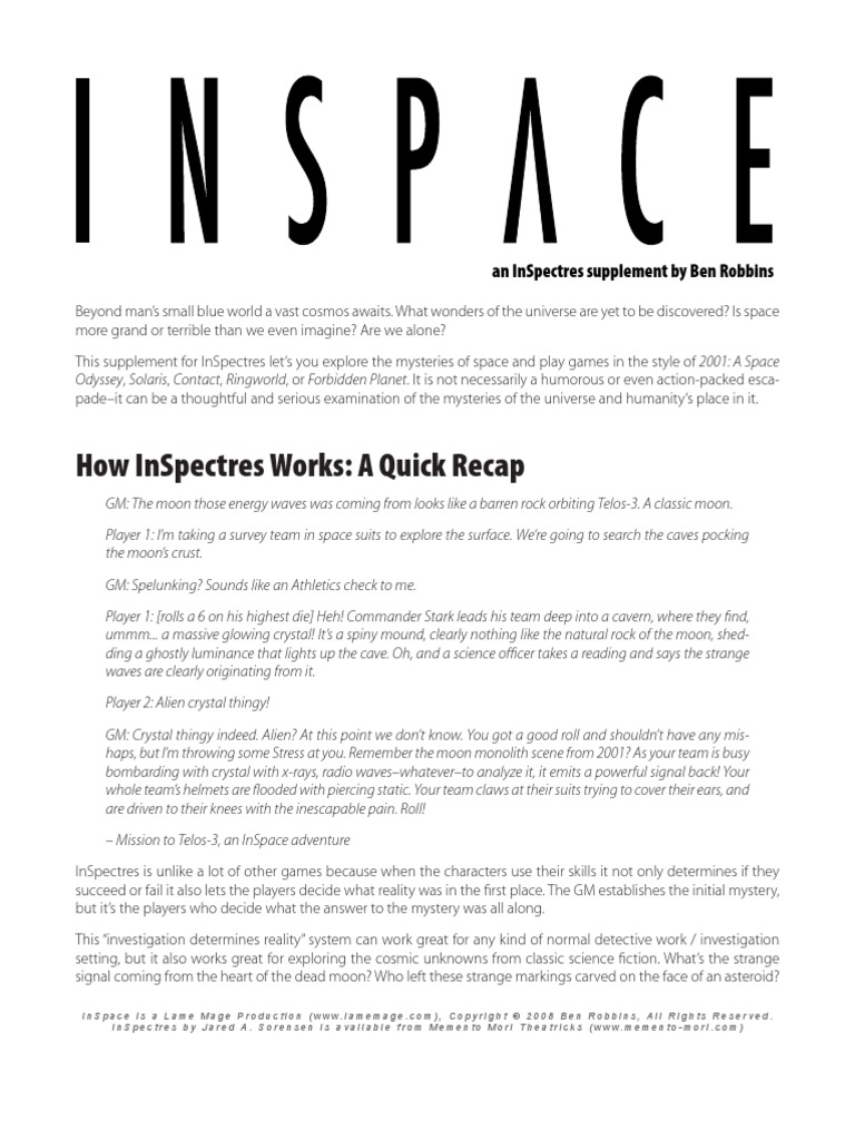 How Inspectres Works: A Quick Recap: An Inspectres Supplement by Ben ...