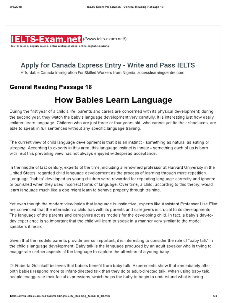 IELTS Exam Preparation - General Reading Passage 18 | PDF | Language ...