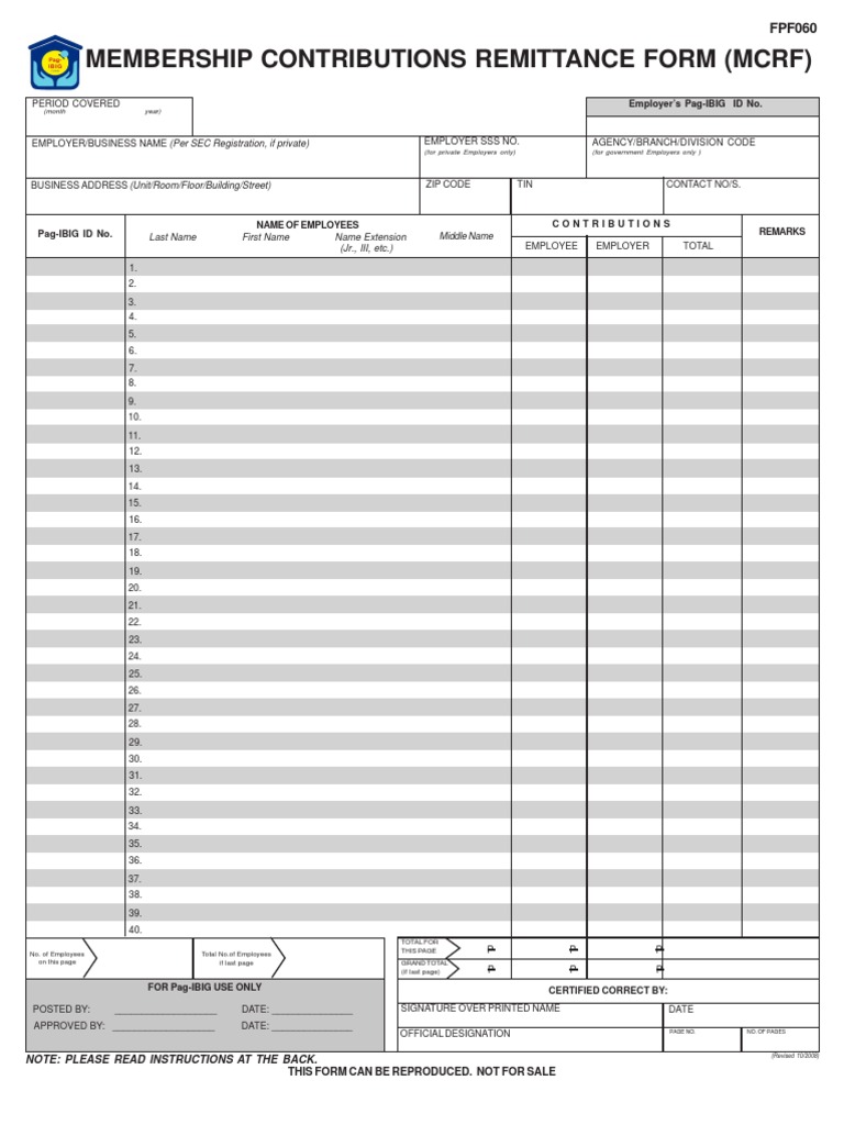 Pag-IBIG Membership Contributions Form | PDF | Employment | Payments