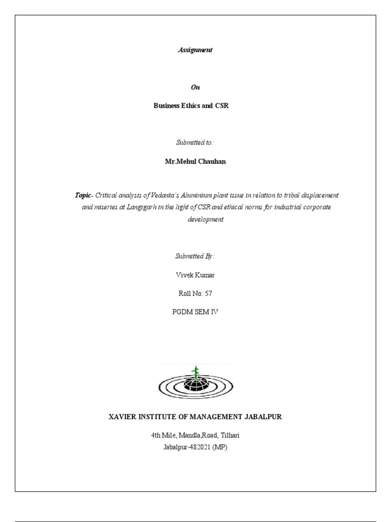 Vedanta Aluminium Plant: CSR and Ethics Analysis | PDF | Corporate ...