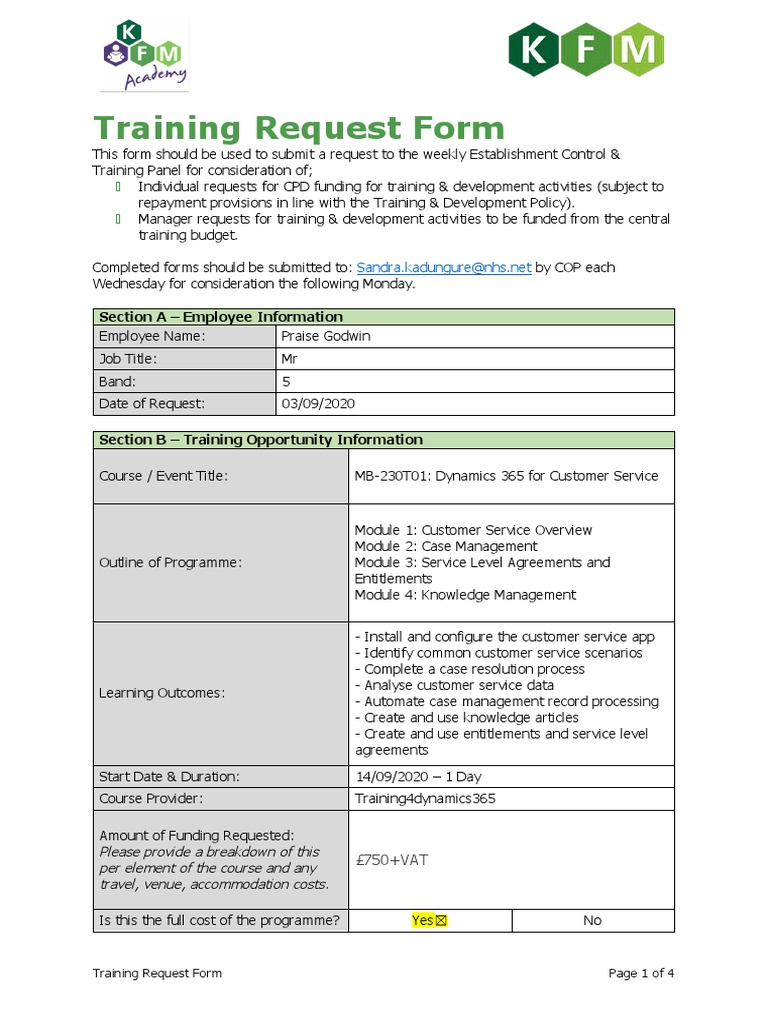 Employee Training Request Form | PDF | Customer Relationship Management ...
