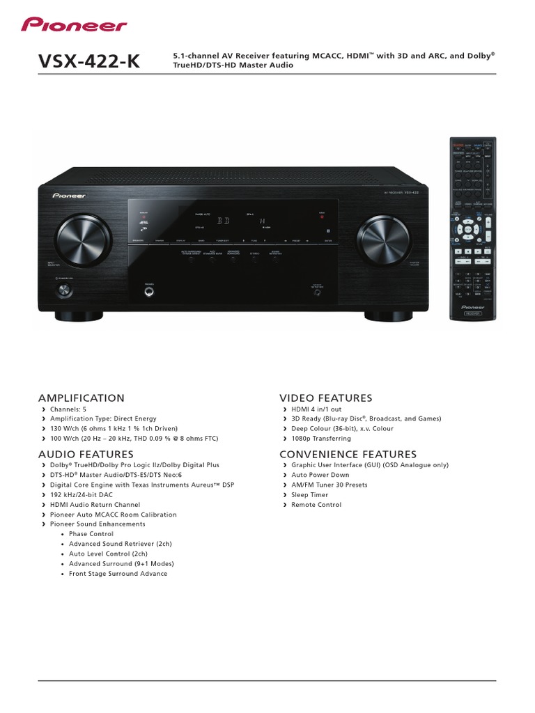 VSX-422-K: Amplification Video Features | PDF | Hdmi | Information And ...