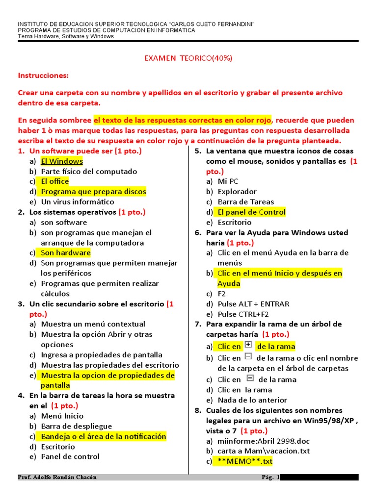 Win Exa Teorico | PDF | Equipo de oficina | Archivo de computadora