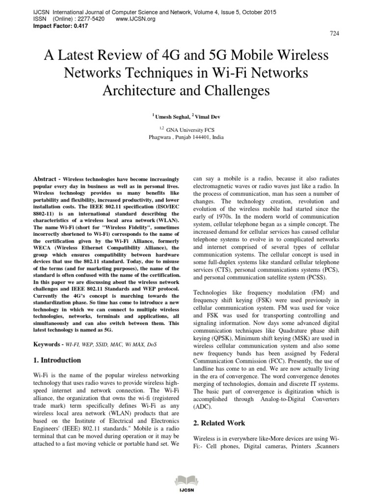 4G & 5G Wireless Networks Review | PDF | 4 G | Wi Fi