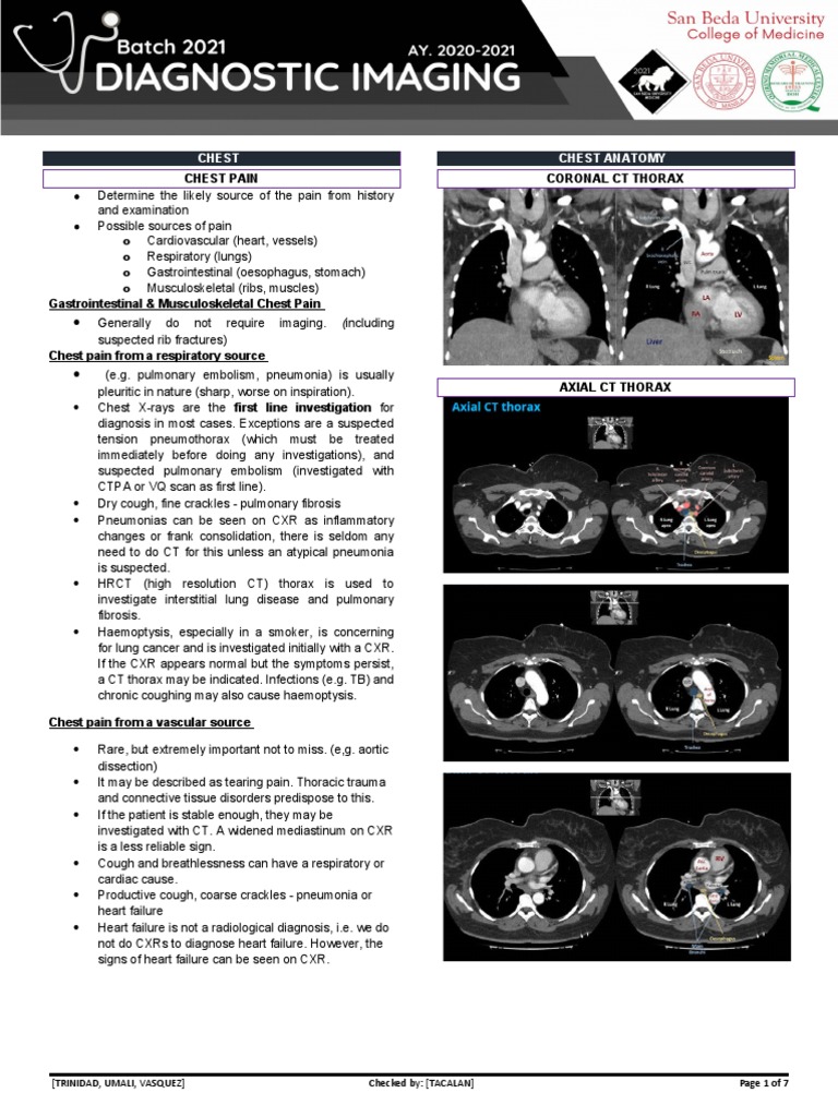 Chest Pain Diagnosis and Imaging Guide | PDF | Thorax | Lung