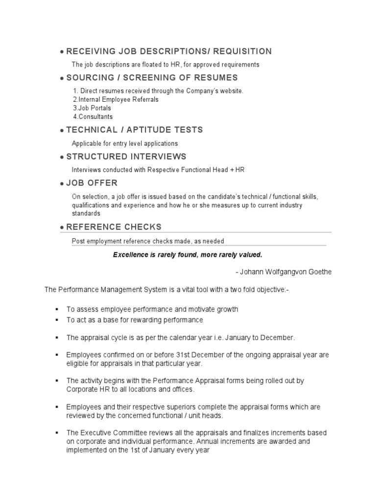Receiving Job Descriptions/ Requisition Sourcing / Screening of Resumes PDF Performance