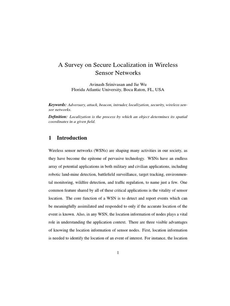 A Survey On Secure Localization in Wireless Sensor Networks | PDF ...