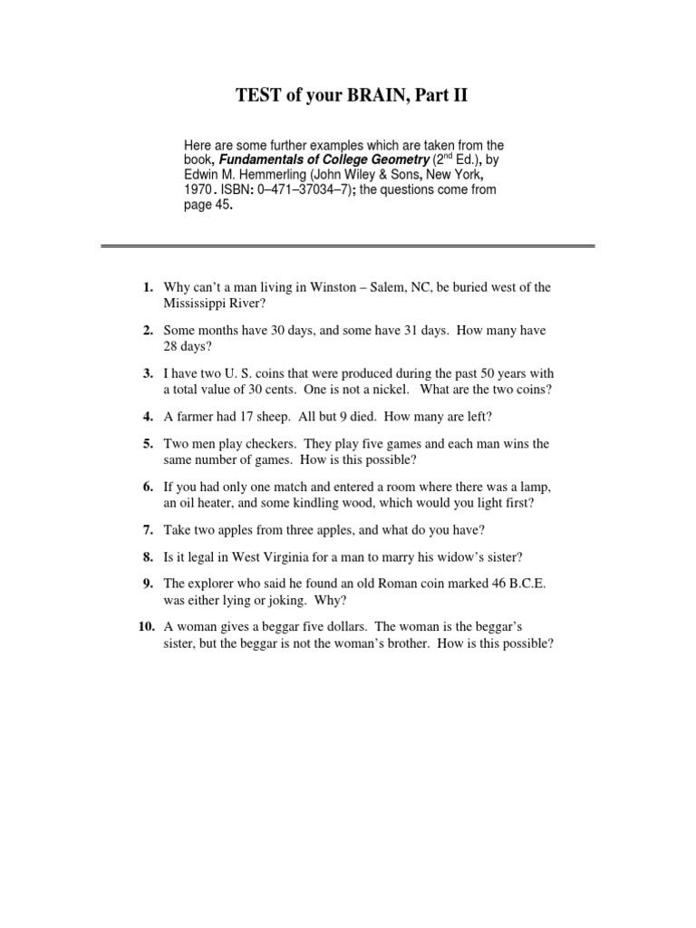 TEST of Your BRAIN, Part II | PDF