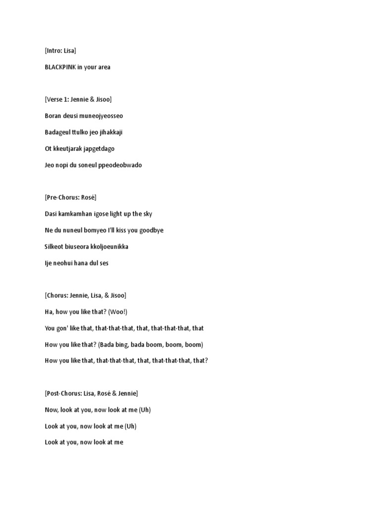 Blackpink how you like that lyrics pdf