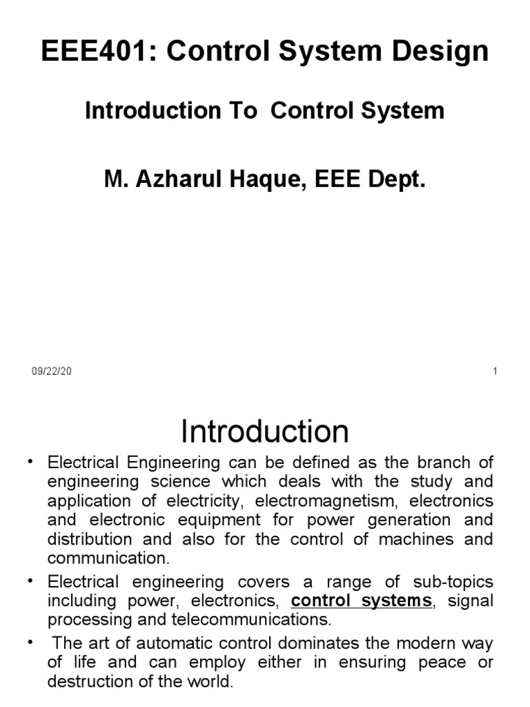 Introduction to Control Systems | PDF | Control Theory | Control System