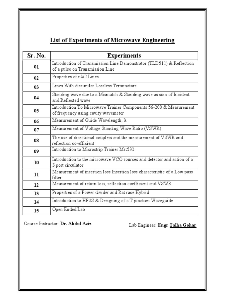 Microwave Lab Manual1 PDF Electrical Impedance Transmission Line