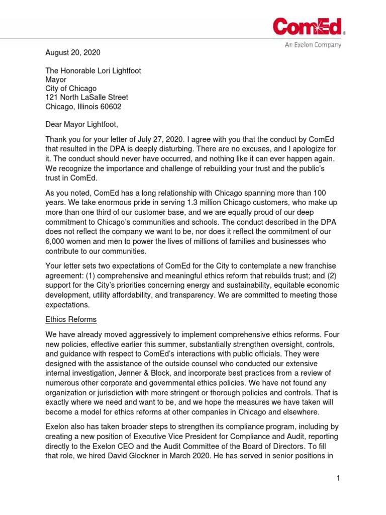 COMED Letter From Joe Dominguez To The Mayor 8.20.20 - CMTE EPE Hearing ...