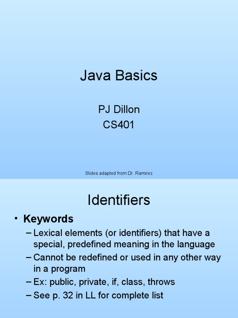 Java Basics: PJ Dillon CS401 | PDF | Integer (Computer Science ...