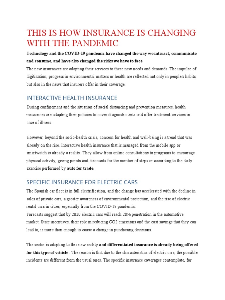 This Is How Insurance Is Changing With The Pandemic | PDF | Insurance | Car