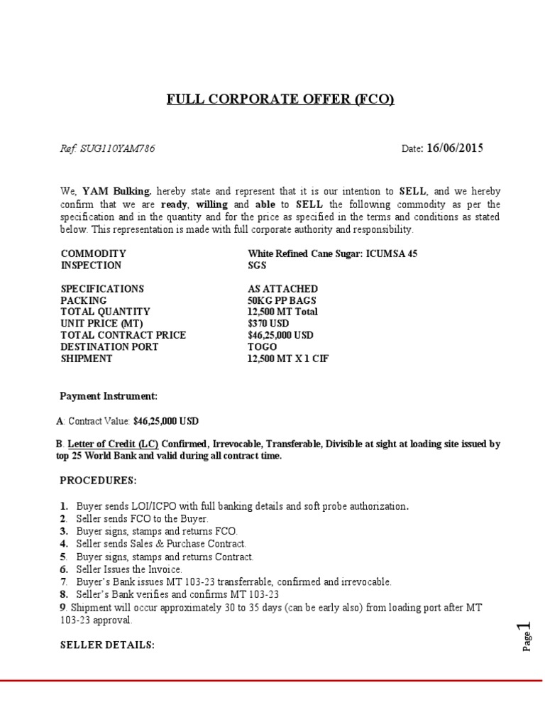 Full Corporate Offer (Fco) : Ref: SUG110YAM786 | PDF | Letter Of ...